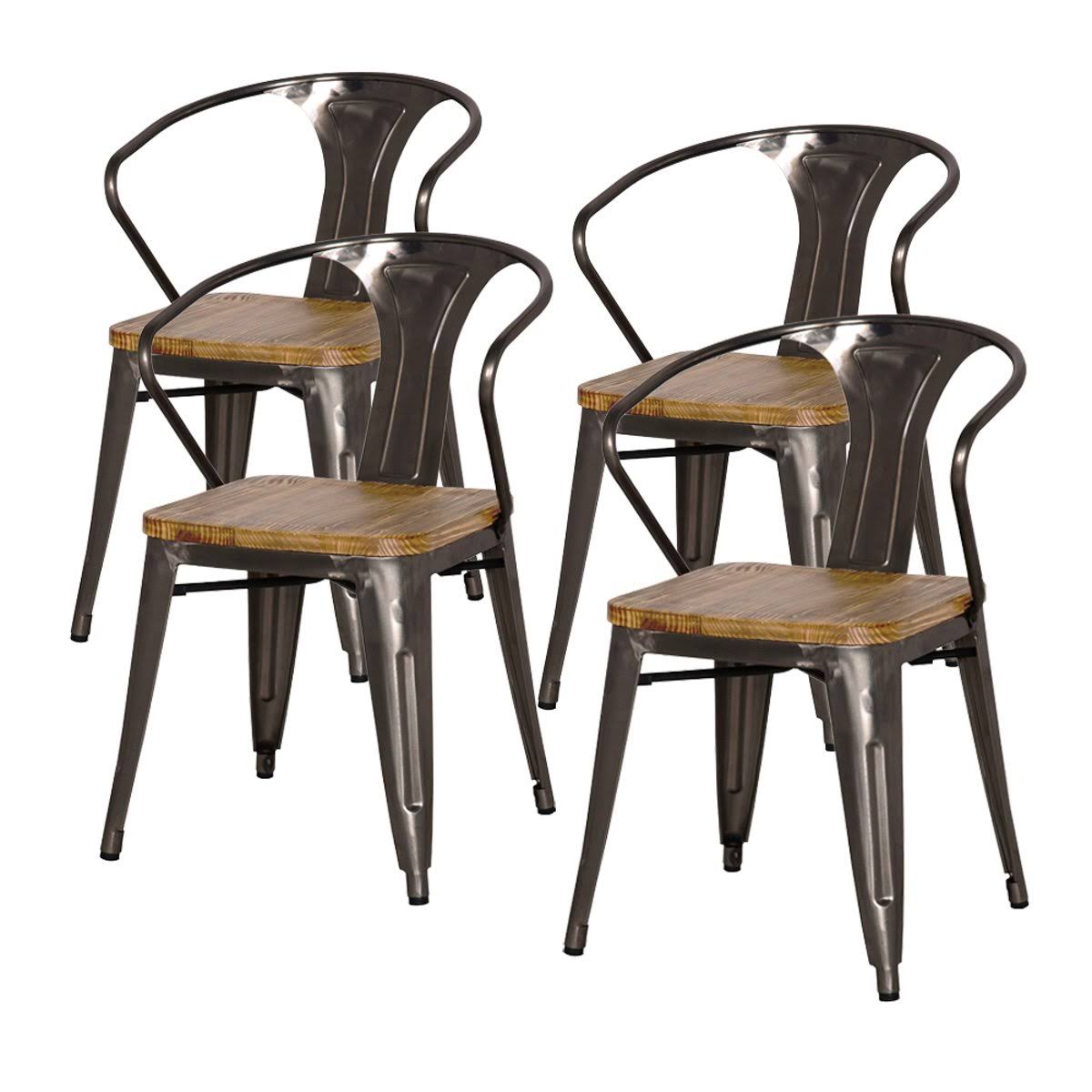 Set of 4 Gunmetal Metal Arm Chair K525767