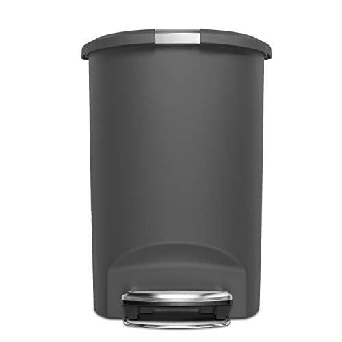 50 Liter Semi-Round Kitchen Step Trash Can with Slide Lock, Black Plastic Z575323