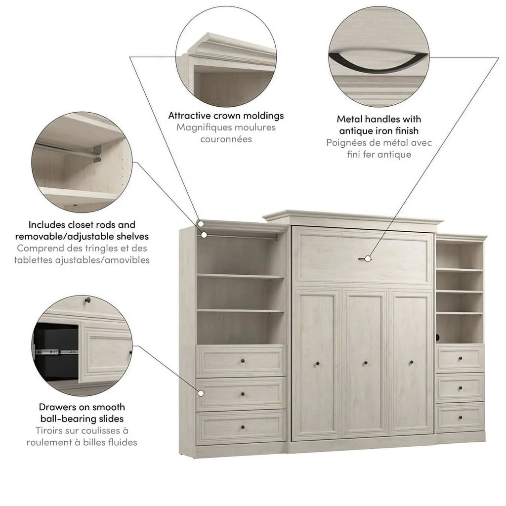 Queen Murphy Bed with Storage Cabinets in Gray V54961