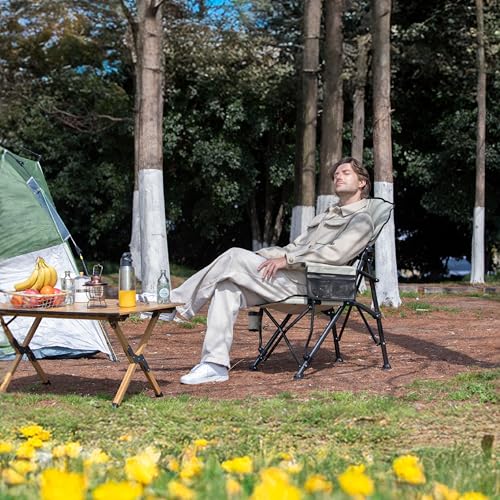 Oversized Folding Rocking Camping Chair with Padded Backrest and Hard Armrests, Brown W517022