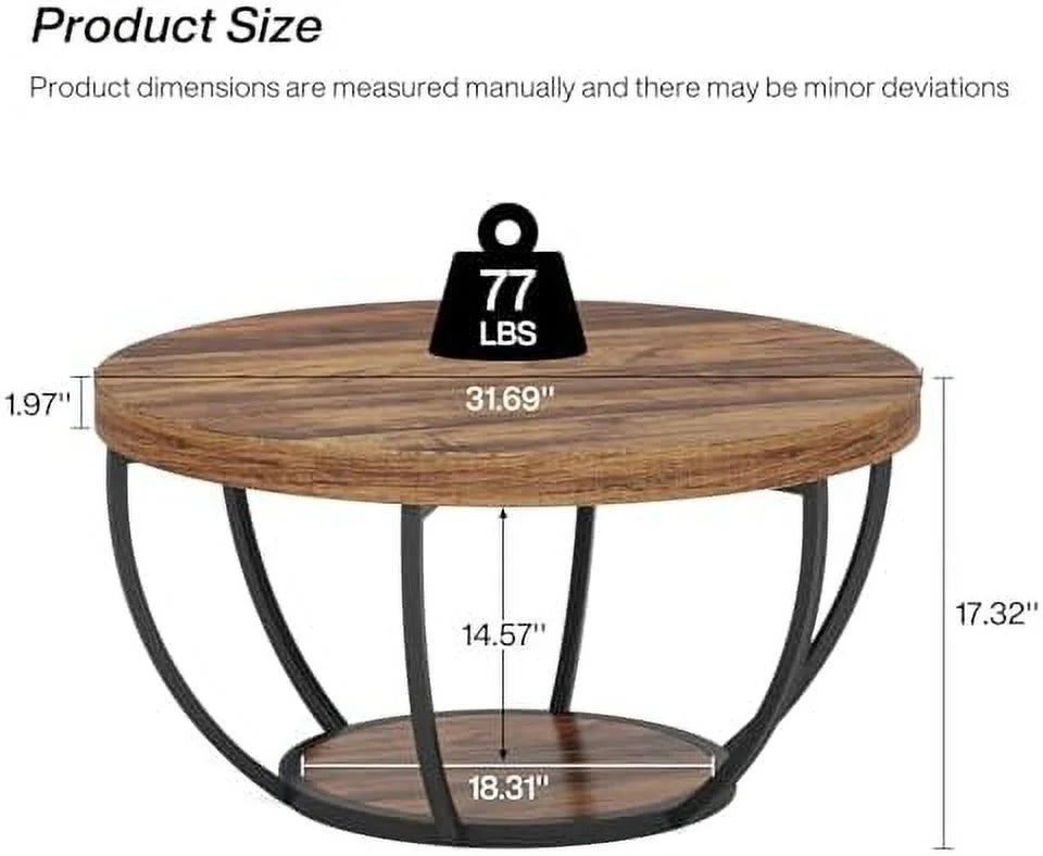 Round 2-Tier Wooden Coffee Table with Shelves Z809