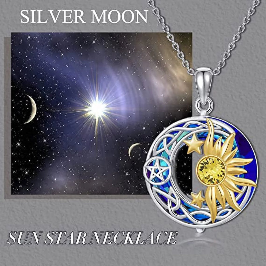 925 Sterling Silver Moon Sun Star Necklace Y96356