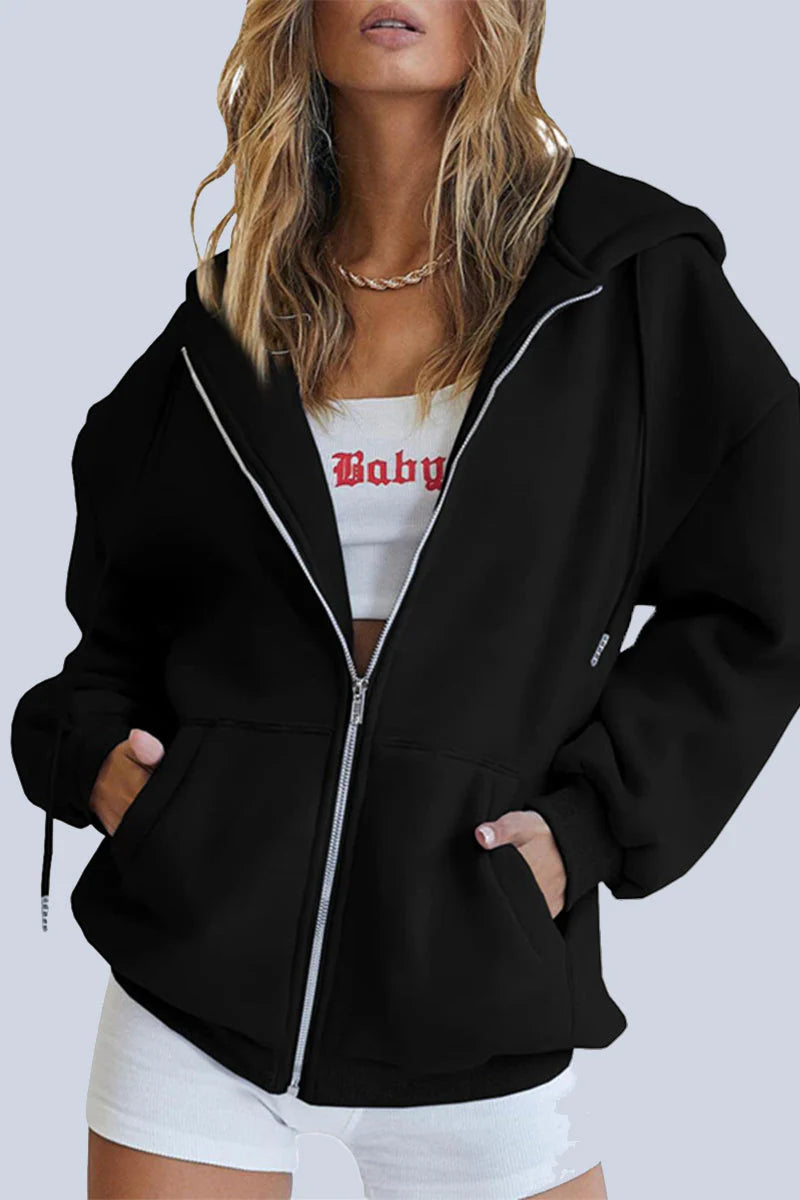 Solid Pocket Hooded Collar Outerwear P7860