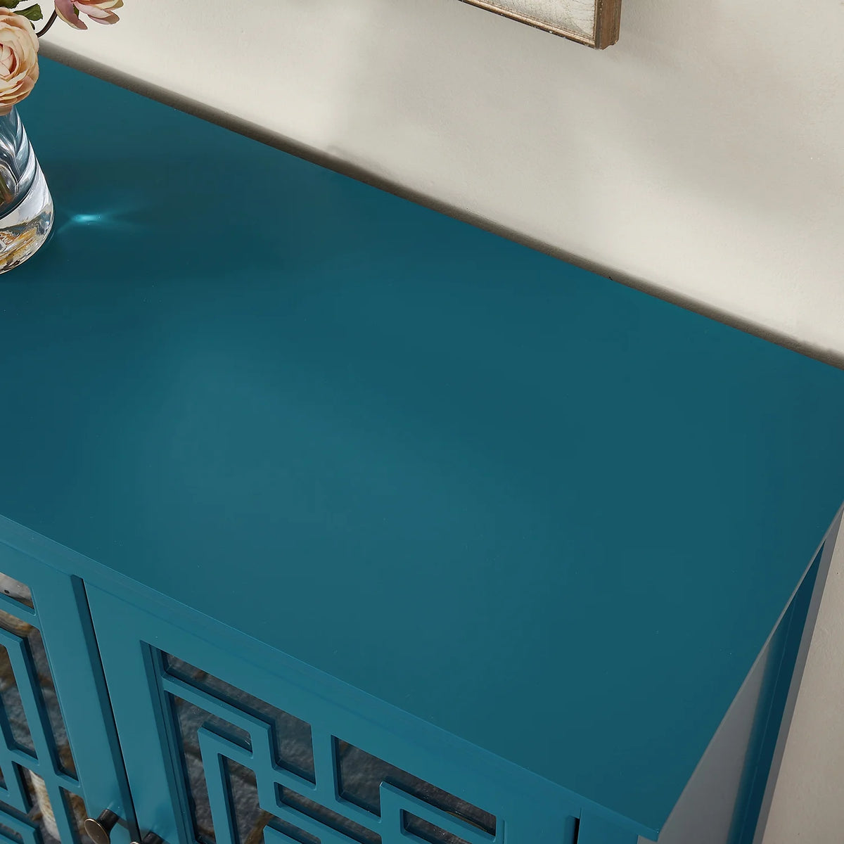 Teal Blue Wooden Buffet Cabinet with Adjustable Shelves I6306