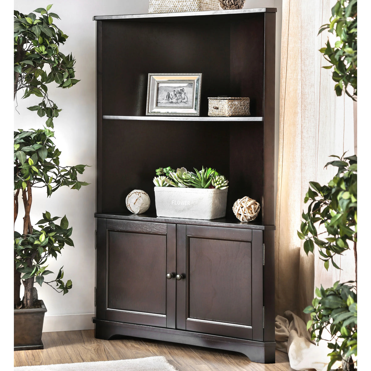Espresso Wood Corner Bookshelf M825