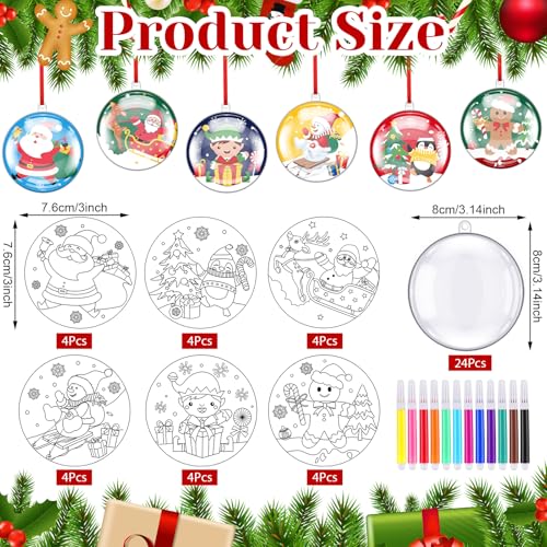24 Sets DIY Plastic Christmas Bulb Ornament Kits M763269