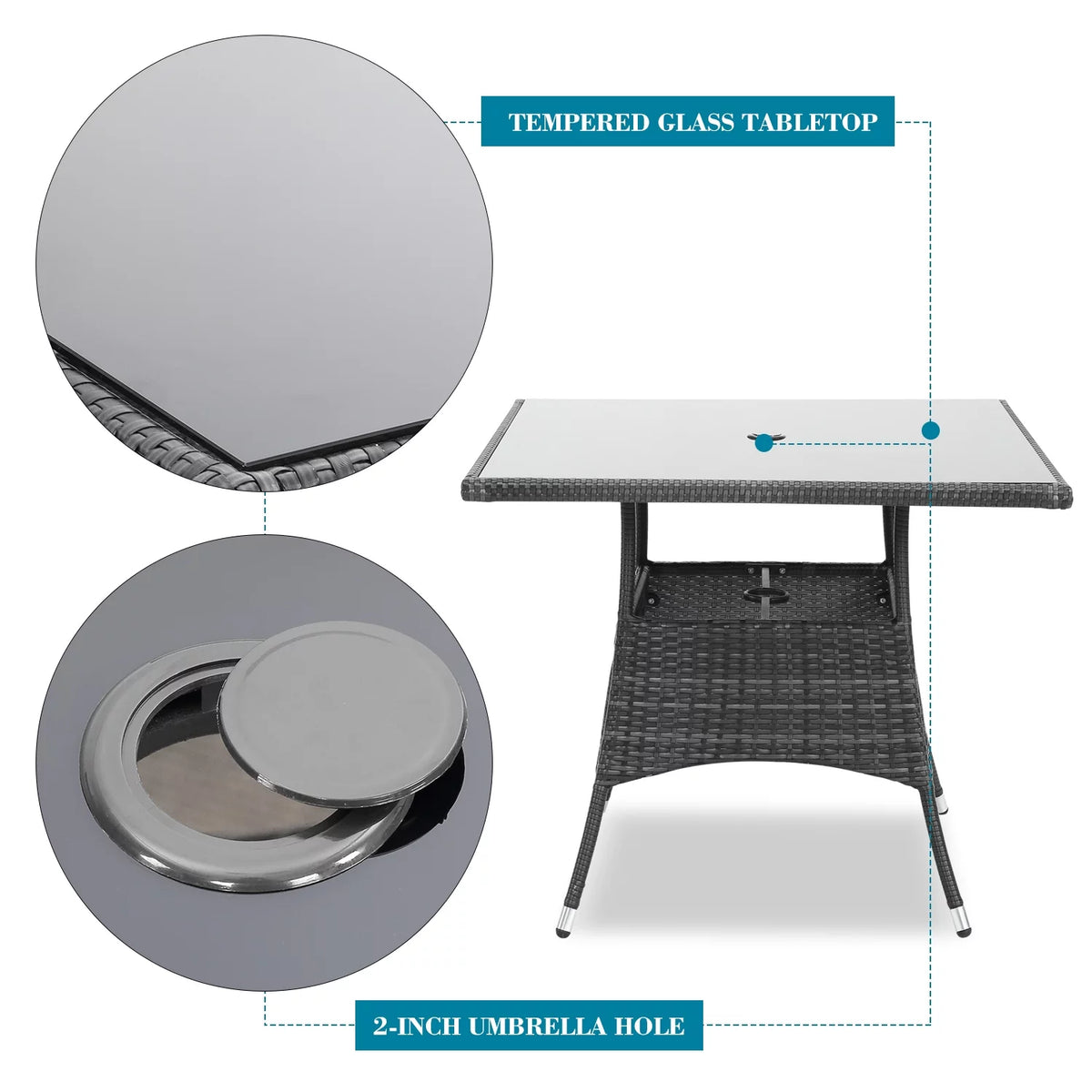 5 Pcs Grey Wicker Patio Dining Set with Umbrella Hole S99315