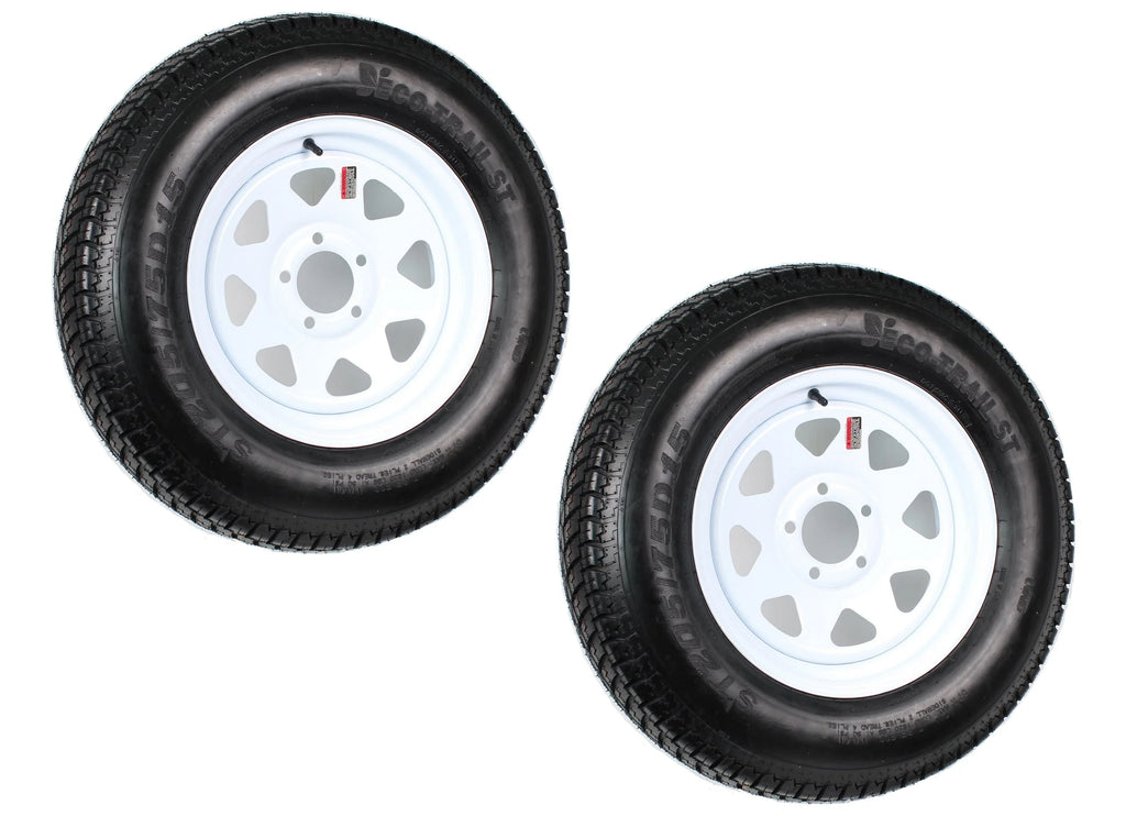 2-Pk Trailer Tire On Rim ST205/75D15 5 Hole White Spoke Wheel W229