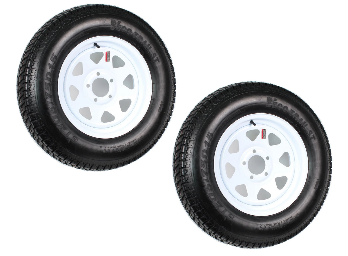 2-Pk Trailer Tire On Rim ST205/75D15 5 Hole White Spoke Wheel W229