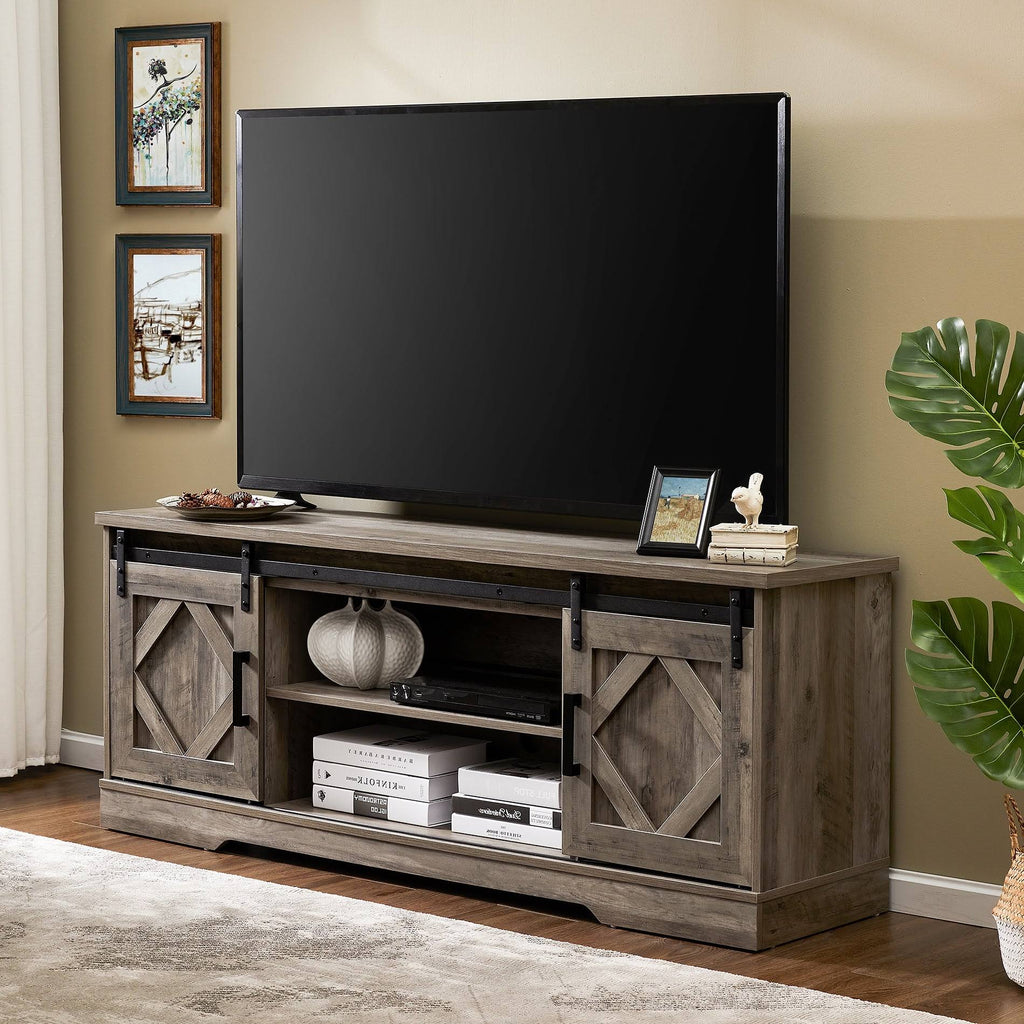 Rustic Grey Wash Wood TV Stand Storage Cabinet S21455