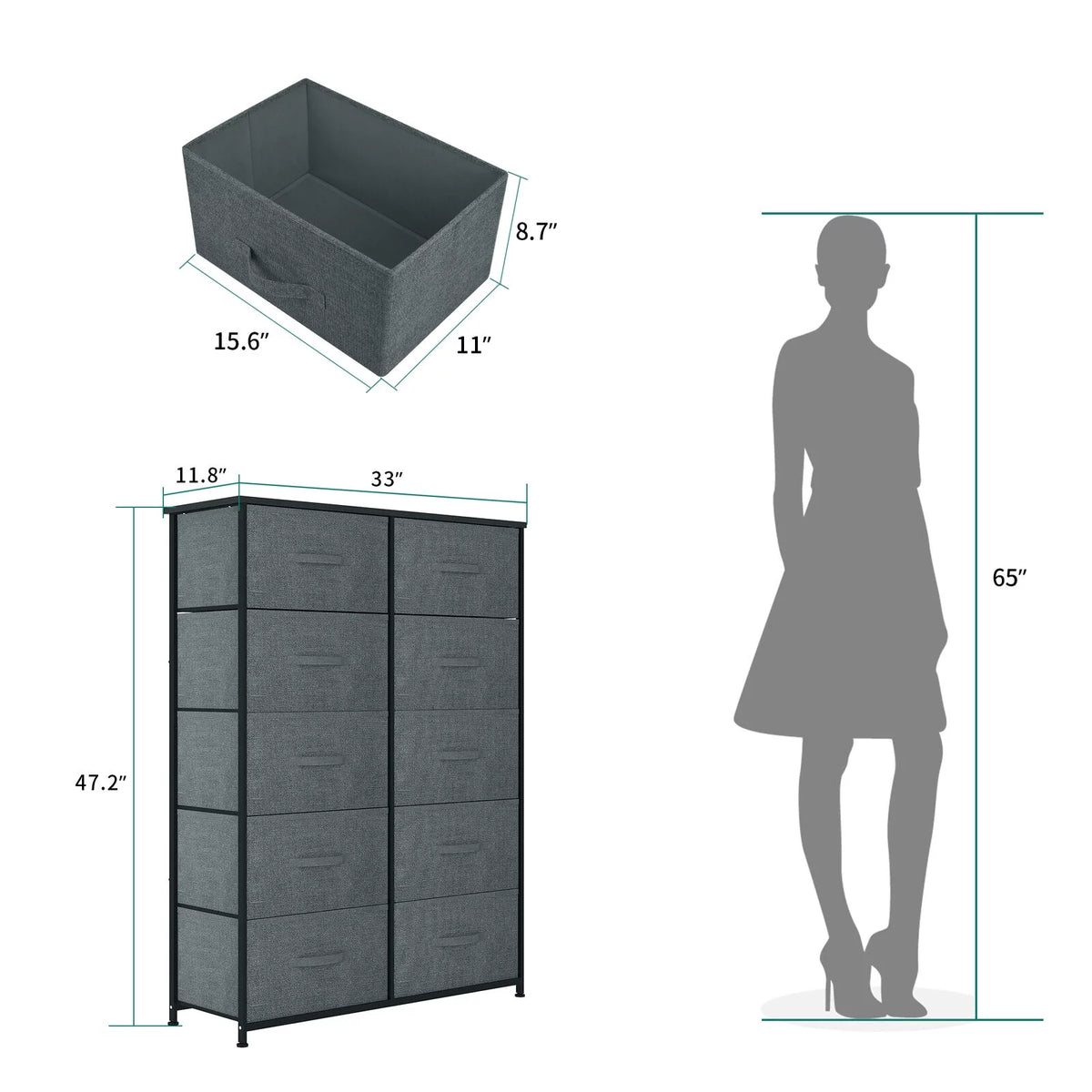 10 Drawer Storage Organizer with Wooden Top Shelf Q582