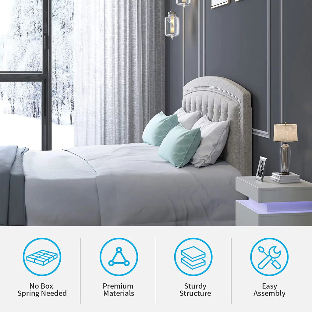 Full Size Light Grey Platform Bed Frame with Headboard Y26349