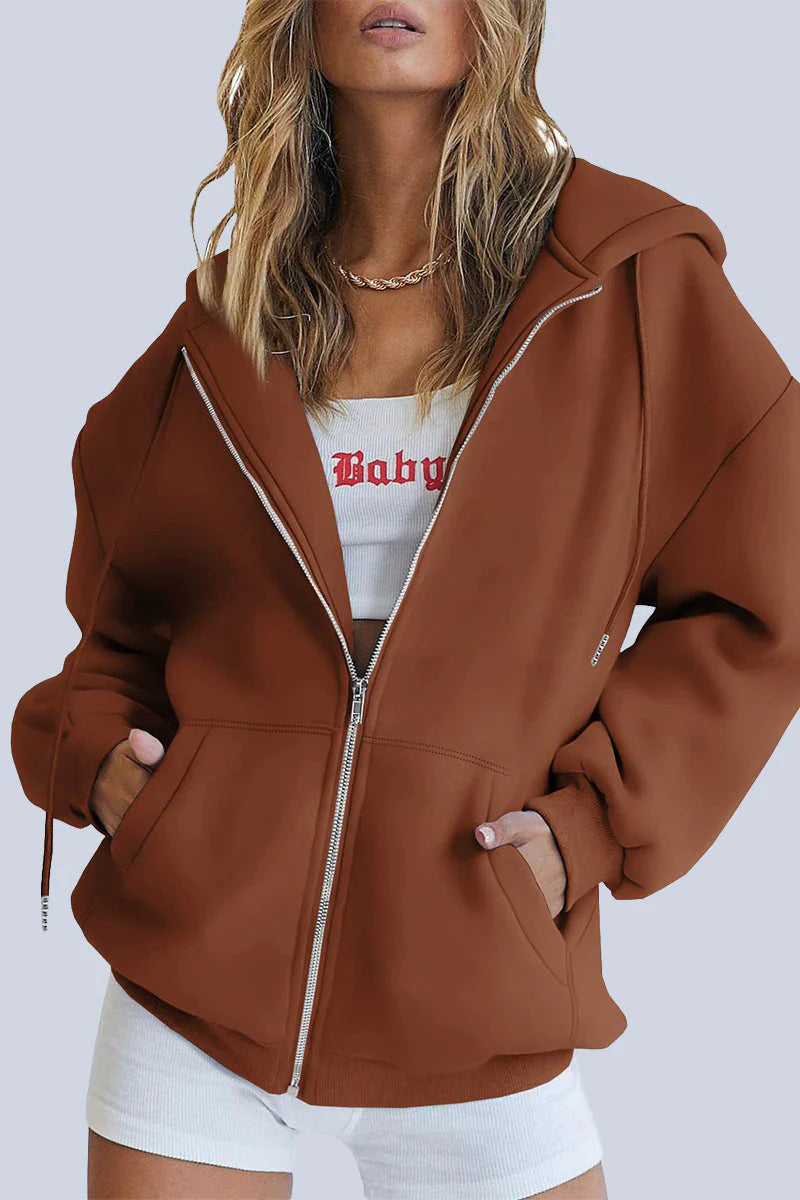 Solid Pocket Hooded Collar Outerwear P7860