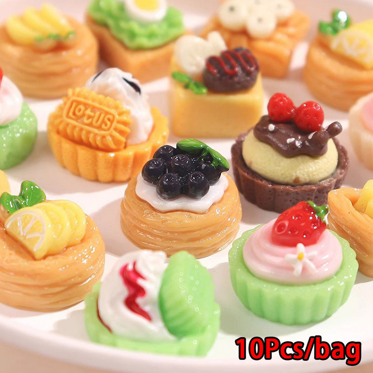 10 Pcs Mini Simulation Cake Cookies Chocolate Toast Fruit Pudding Dollhouse Decorations Q84140