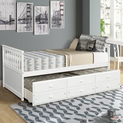 White Twin Daybed with Trundle and Storage Drawers T49071