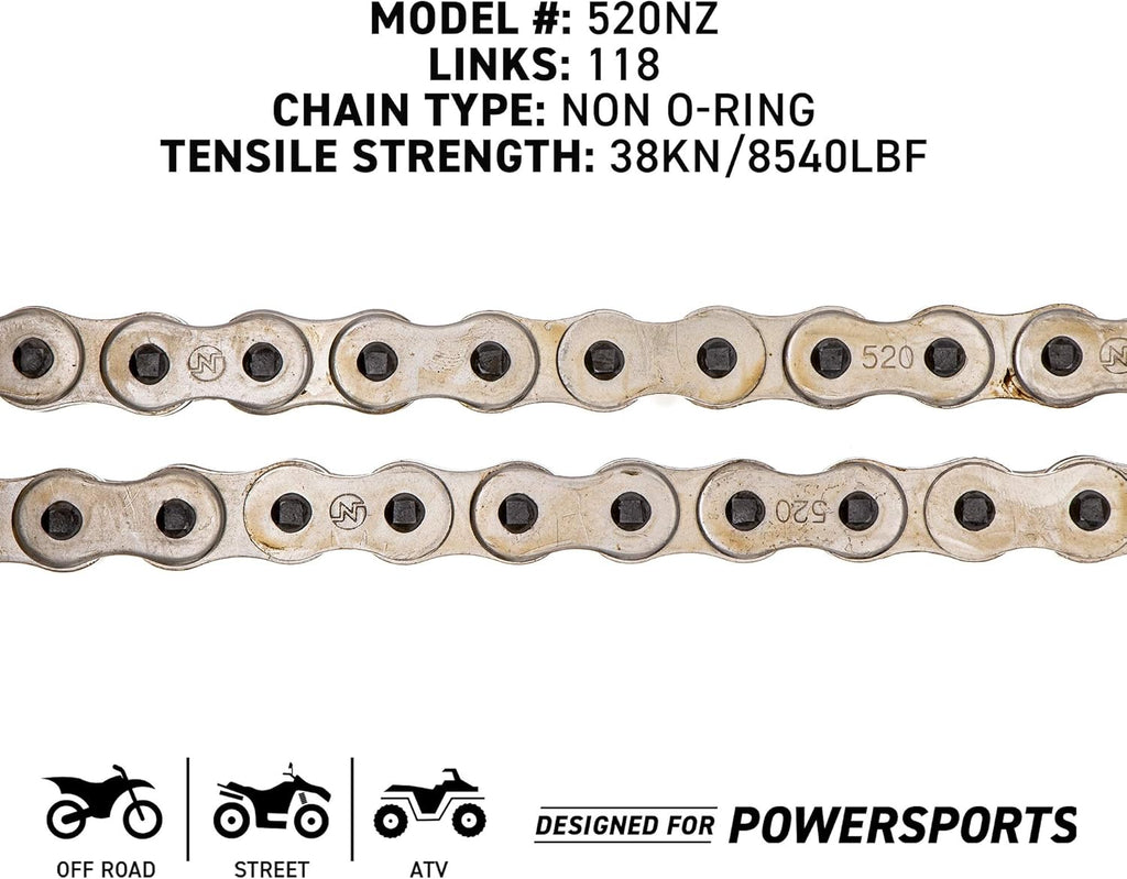 Drive Sprocket Chain Combo Front 16 Rear 46 Tooth 520NZ Standard 118 Link Pack of 2 H587