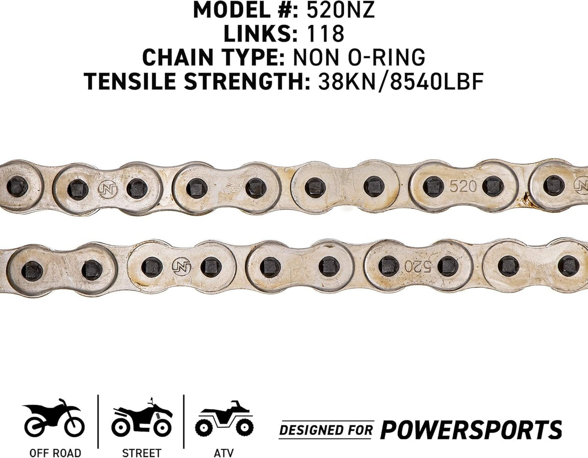 Drive Sprocket Chain Combo Front 16 Rear 46 Tooth 520NZ Standard 118 Link Pack of 2 H587