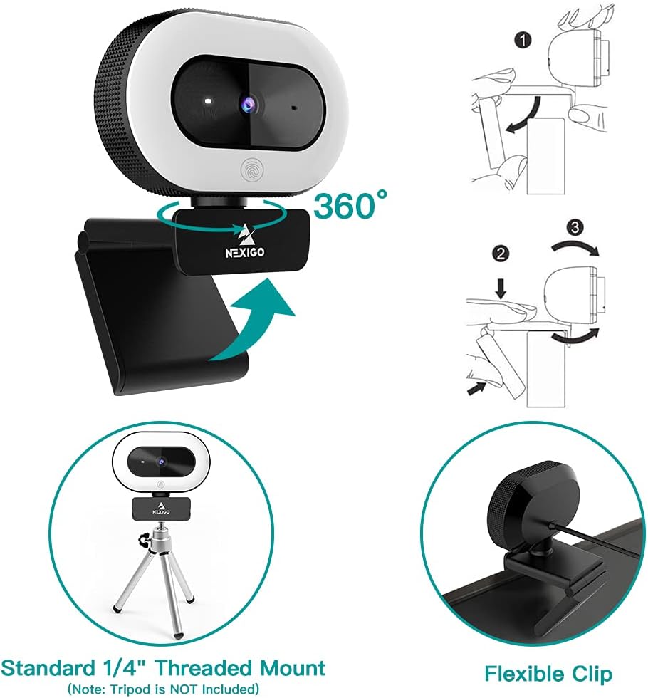 1080P Webcam with Ring Light and Privacy Cover U46752