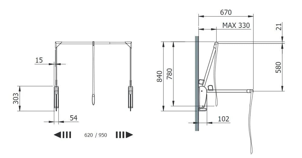 Wall-Mounted Soft-Close Wardrobe Lift 22 lb N6380