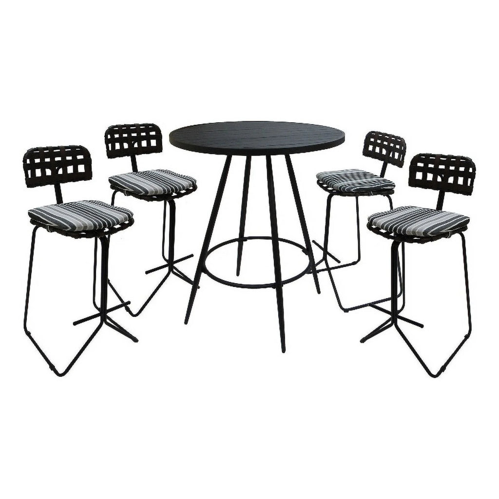 Metal Pub Set 30" Stool Gray Striped Fabric Black Frame M364193