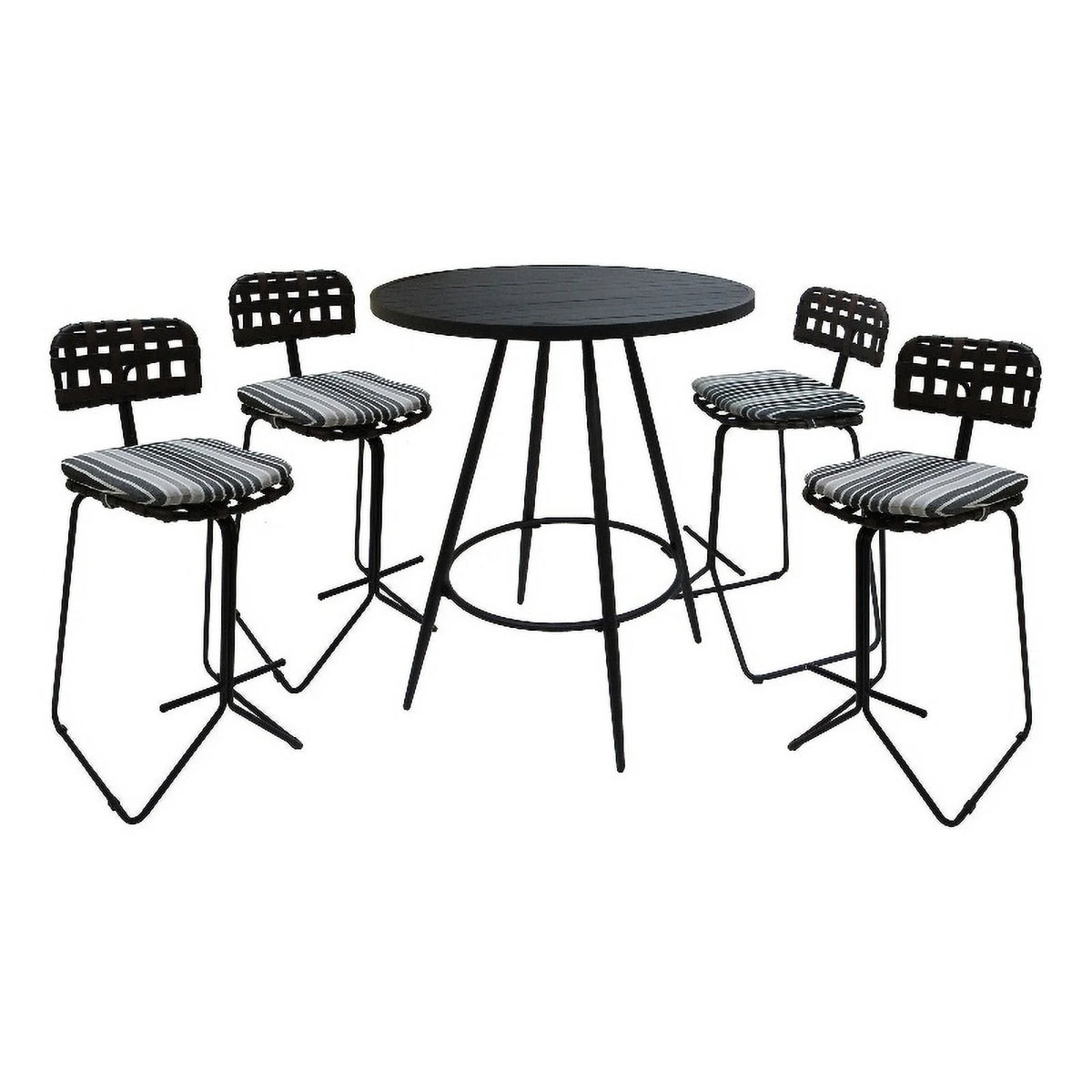 Metal Pub Set 30" Stool Gray Striped Fabric Black Frame M364193