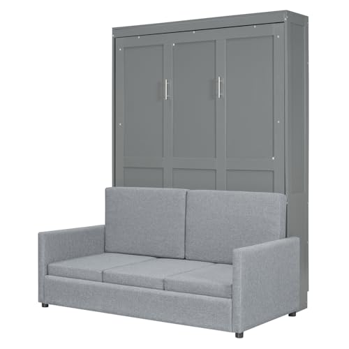 Full Size Grey Murphy Bed with Loveseat Sofa D20889