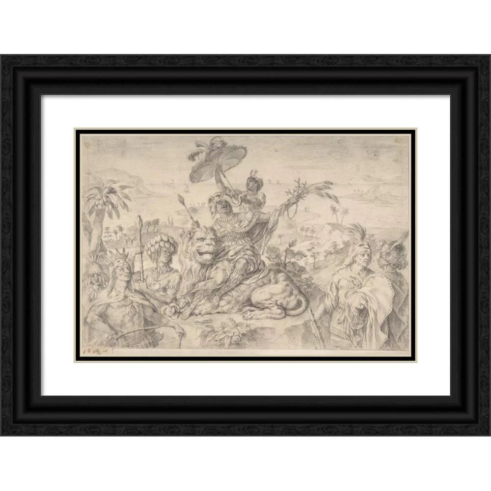 Black Ornate Wood Framed Double Matted Museum Art Print B650
