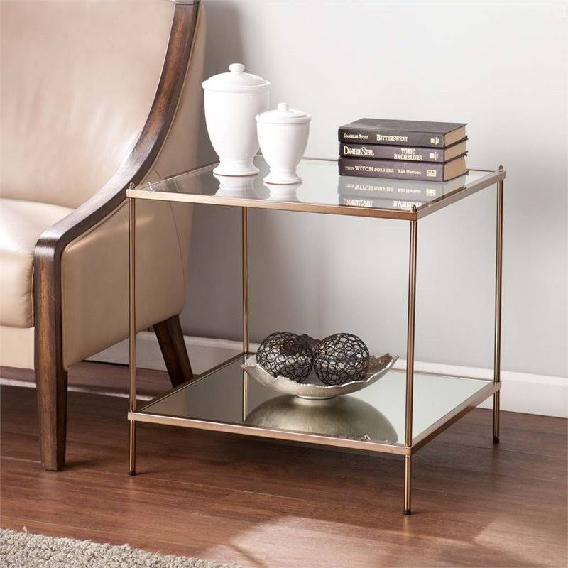 Square Glass Top End Table in Gold C5819